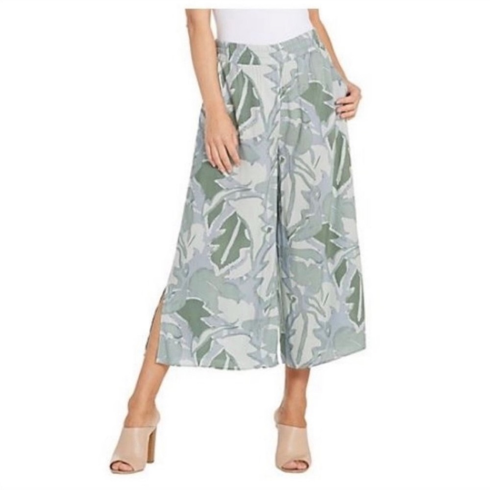 LOGO Lori Goldstein Wide Leg Green Printed Capri Crop 2X